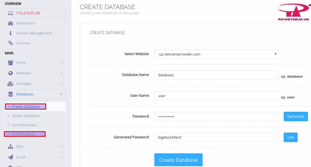 Cyberpanel manage databases