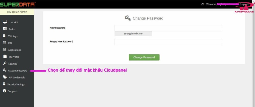 Thay đổi mật khẩu Cloudpanel