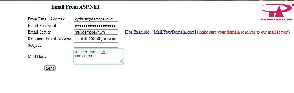 gửi mail smtp sử dụng code dotnet