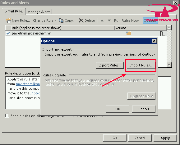 Import filter mail