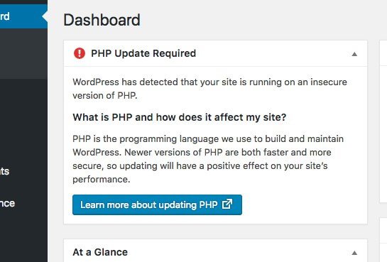 An update is required. Php update.